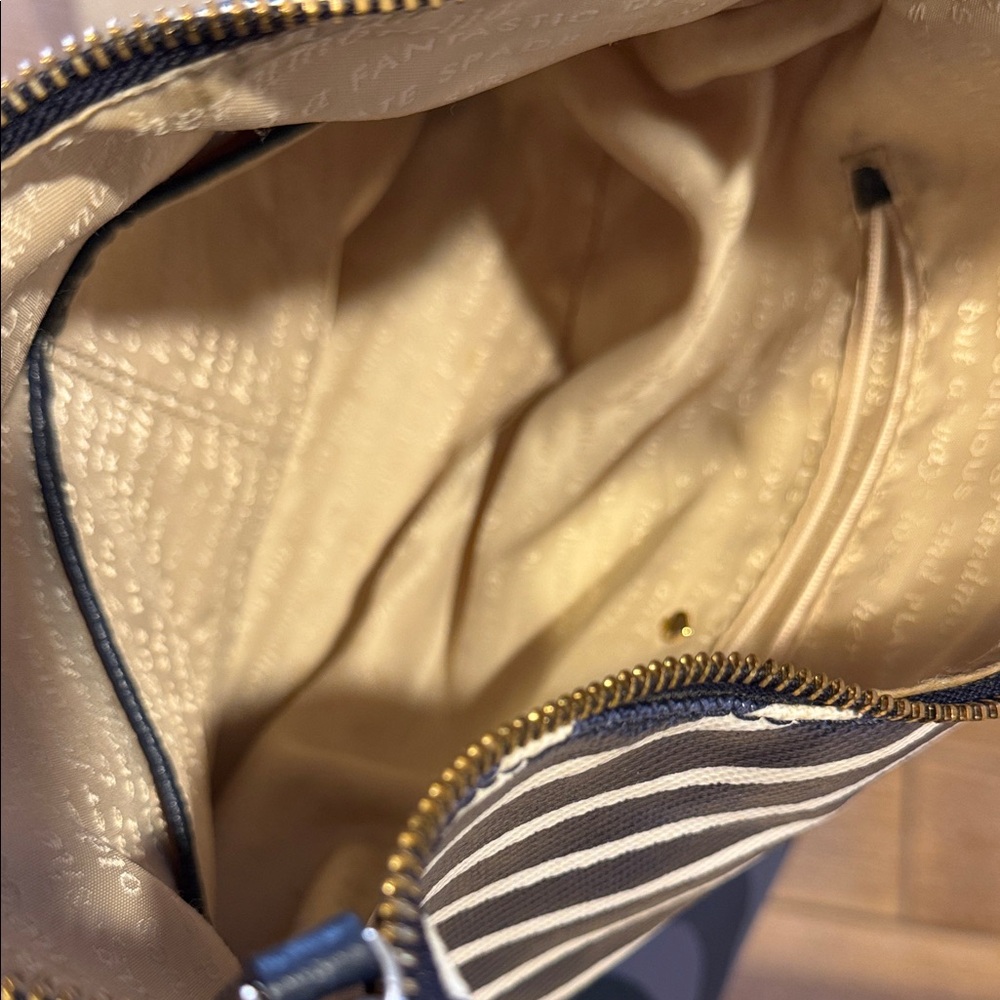 kate spade Navy and White Striped Shoulder Bag with Front Zippers - Picture 9 of 10